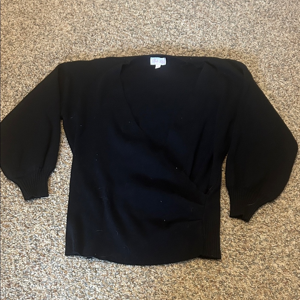Pink Lily Black V-Neck Wrap Sweater size S